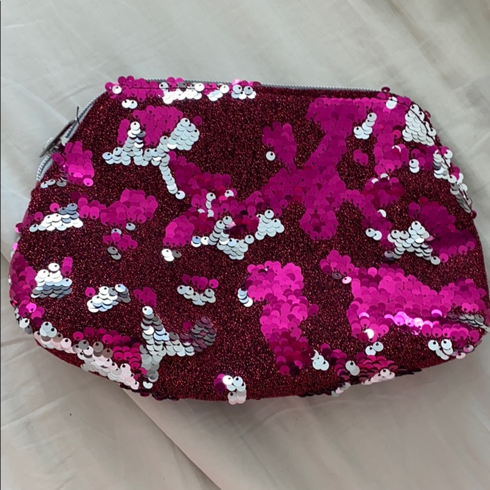 NWOT Pink and Silver Sequin Makeup Bag